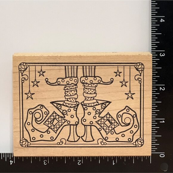 RARE Vintage Christmas Stocking Rubber Stamp ELF BLING SHOE G980 - Picture 1 of 4